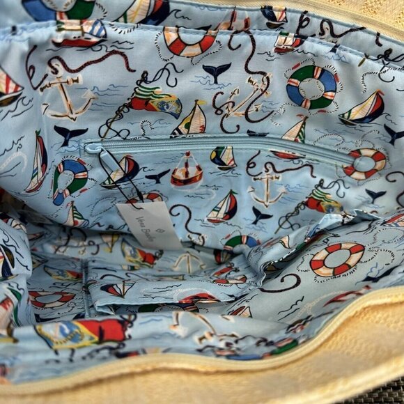 Vera Bradley Women's Straw Tote Bag Regatta Anchor Cream Nautical Multi Large - Picture 5 of 12
